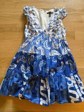 Blue Printed Ruffle Tiered Dress